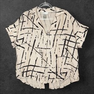 Go Fish Linen Blend Blouse Shirt Size Medium Button Back Art To Wear Lagenlook‎